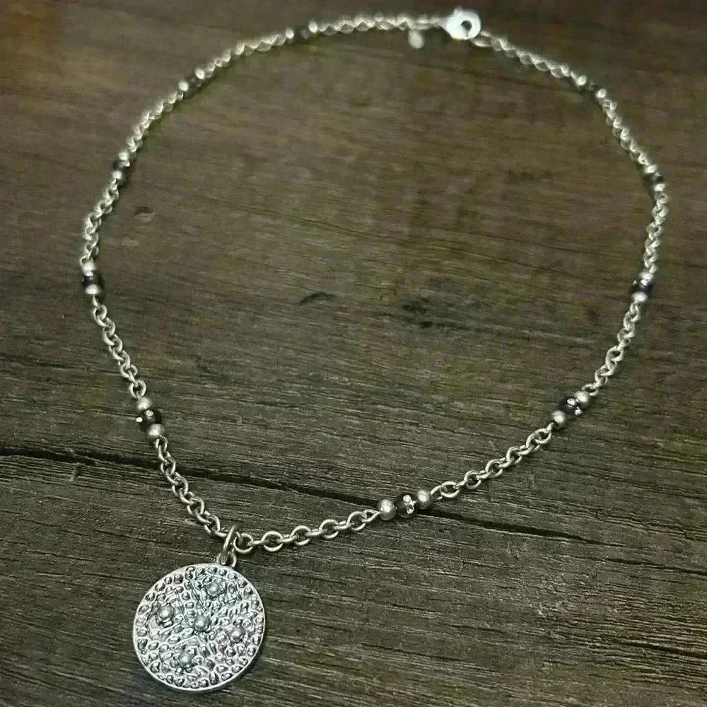 Silver Tone Diamonds with Crystal Gems and Silver Tone Round Studs Necklace